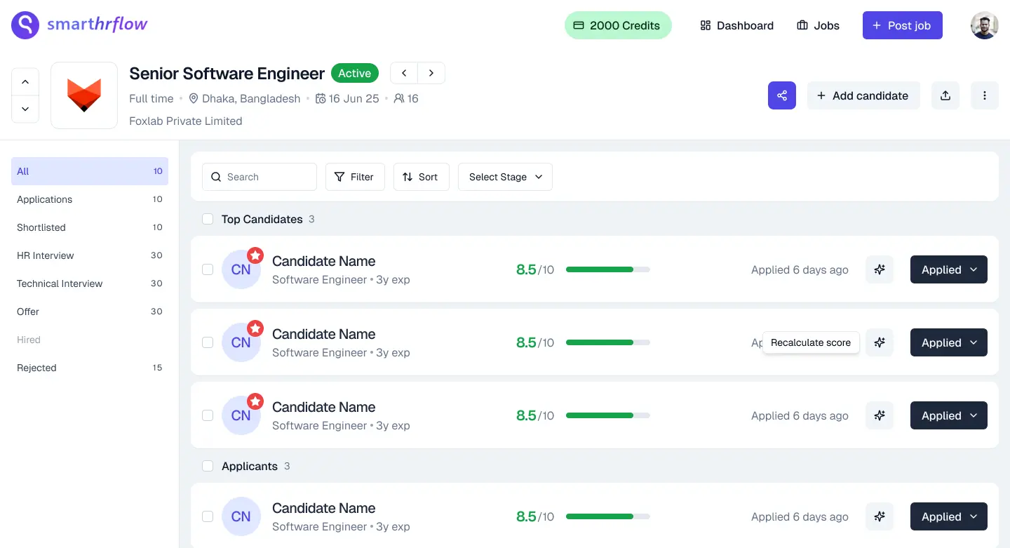 SmartHRFlow — AI Recruitment from Resume to Offer — hiring pipeline